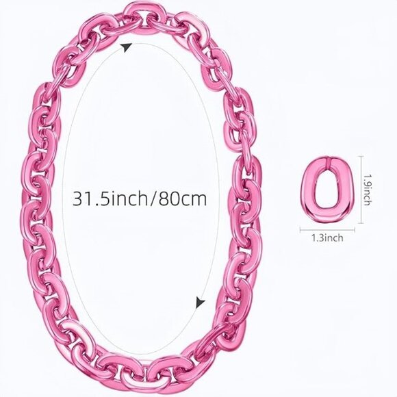 Pink Hip Hop Large Acrylic Thick Plastic Cuban Link Chain Necklace 32in 80cm - Picture 5 of 8